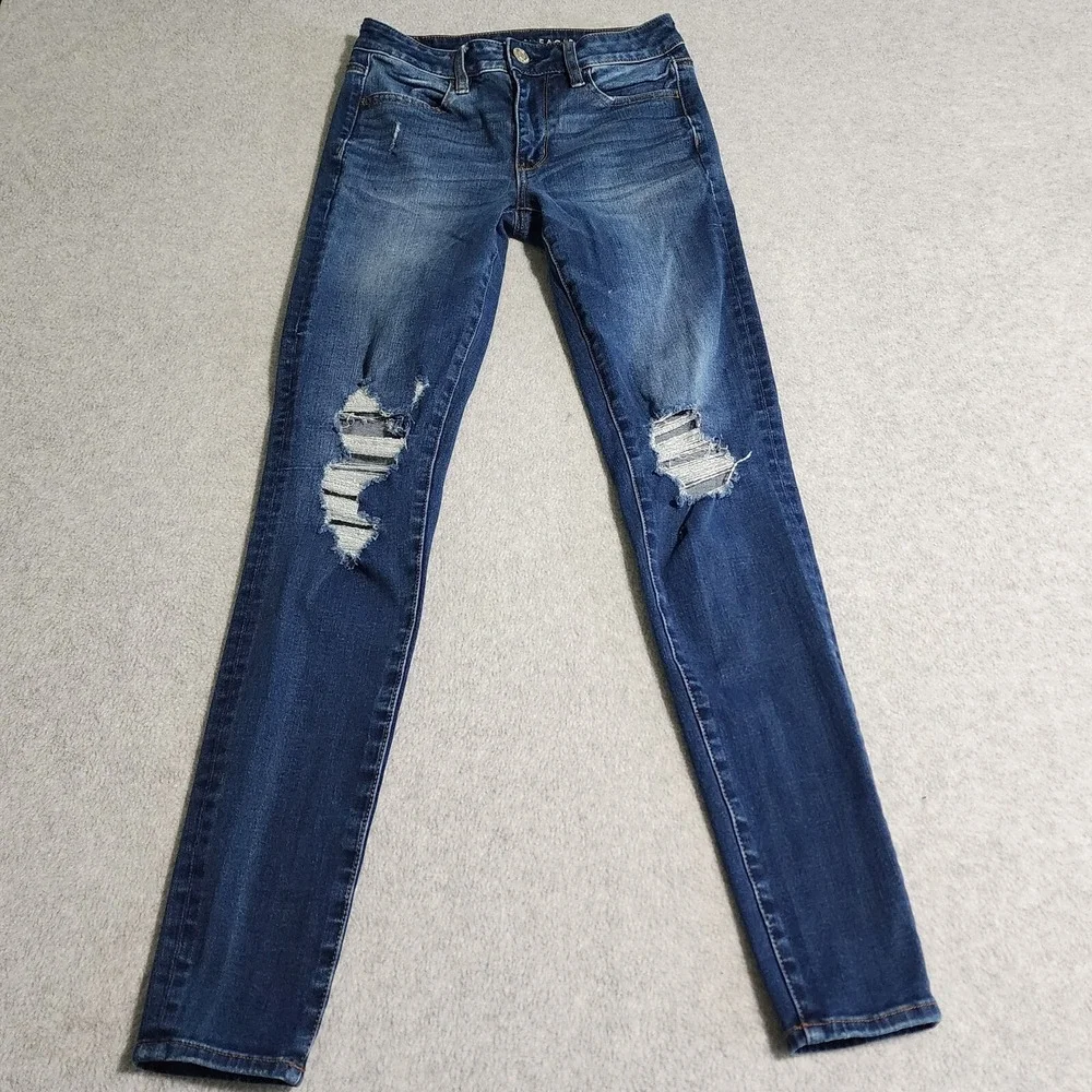 American Eagle Womens Hi-Rise Jegging 360 Next Level Stretch Distressed Size 2L